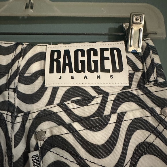 The Ragged Priest Wide Leg Dad Fit Black White Wave Print Jeans Size 26 - Picture 5 of 6